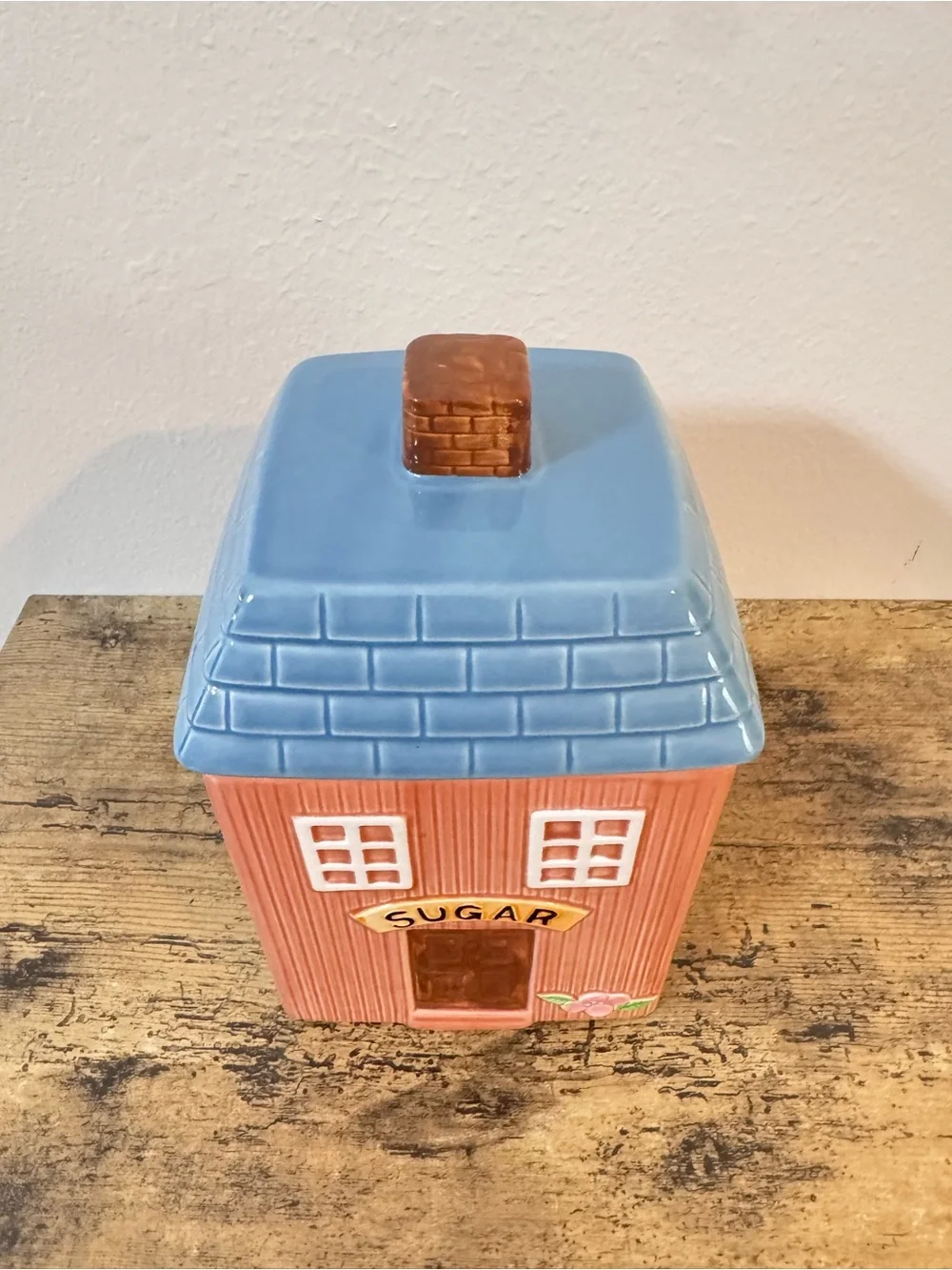 Cottage House Canister Set | Sugar & Tea | Pink & Blue